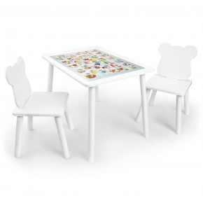 Детский комплект стол и два стула Мишка Rolti Baby с накладкой Алфавит (белая столешница/белое сиденье/белые ножки) в Когалыме - kogalym.ok-mebel.com | фото