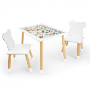Детский комплект стол и два стула Мишка Rolti Baby с накладкой Алфавит (белая столешница/белое сиденье/береза ножки) в Когалыме - kogalym.ok-mebel.com | фото