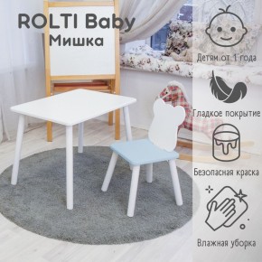 Детский комплект стол и стул «Мишка» Rolti Baby  (голубая столешница/голубое сиденье/белые ножки) в Когалыме - kogalym.ok-mebel.com | фото