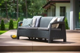 Диван пластиковый Корфу Макс (Corfu love seat max) графит в Когалыме - kogalym.ok-mebel.com | фото 3