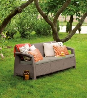 Диван пластиковый Корфу Макс (Corfu love seat max) капучино - песок в Когалыме - kogalym.ok-mebel.com | фото 2