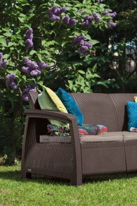 Диван пластиковый Корфу Макс (Corfu love seat max) коричневый в Когалыме - kogalym.ok-mebel.com | фото 2