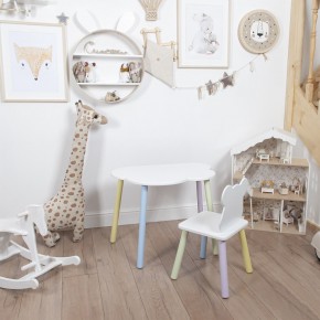 Комплект детский стол ОБЛАЧКО и стул МИШКА ROLTI Baby (белая столешница/белое сиденье/цветные ножки) в Когалыме - kogalym.ok-mebel.com | фото