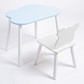 Комплект детский стол ОБЛАЧКО и стул МИШКА ROLTI Baby (голубая столешница/белое сиденье/белые ножки) в Когалыме - kogalym.ok-mebel.com | фото 1