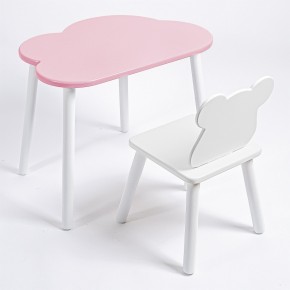 Комплект детский стол ОБЛАЧКО и стул МИШКА ROLTI Baby (розовая столешница/белое сиденье/белые ножки) в Когалыме - kogalym.ok-mebel.com | фото