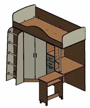 Кровать-чердак "Теремок-1" Дуб молочный/Орех в Когалыме - kogalym.ok-mebel.com | фото 3