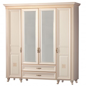 Шкаф для одежды 4-дверный с зеркалом №493 Марлен кремовый белый в Когалыме - kogalym.ok-mebel.com | фото