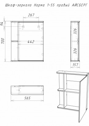 Шкаф-зеркало Норма 1-55 правый АЙСБЕРГ (DA1604HZ) в Когалыме - kogalym.ok-mebel.com | фото 9