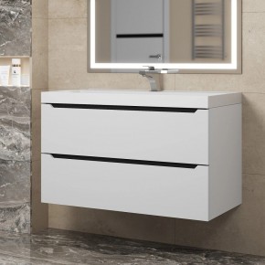 Тумба под раковину Uperwood Tanos 90 см, подвесная, белая/графит в Когалыме - kogalym.ok-mebel.com | фото